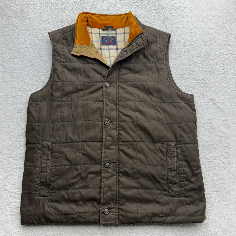 Paul & Shark Yachting Mens‎ XXL Quilted Vest Brown Italian Velvet Collar